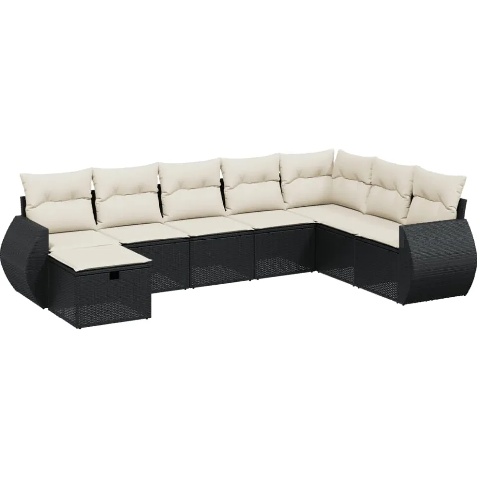vidaXL 8-delige Loungeset met kussens poly rattan zwart, foto 3
