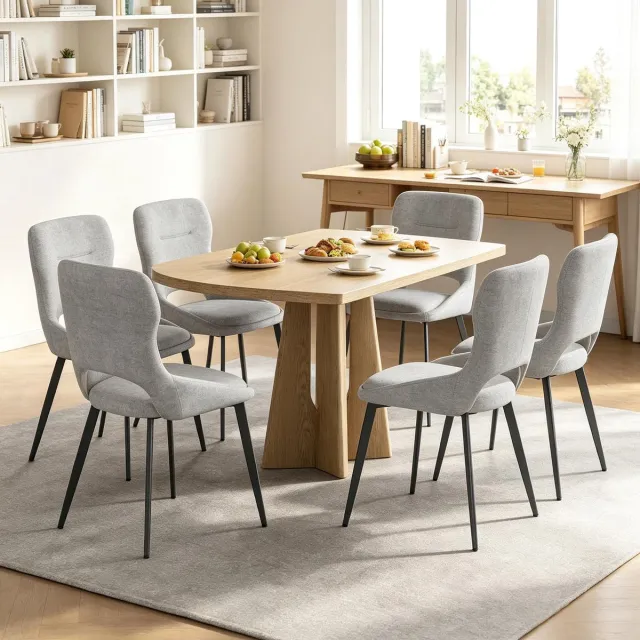 MEUNIQ Eetkamerstoel set van 6, grijze chenille stoel met metalen onderstel, gestoffeerde zitting en open rugleuning, 43 x 40 x 86 cm voor eetkamer of keuken Grijs