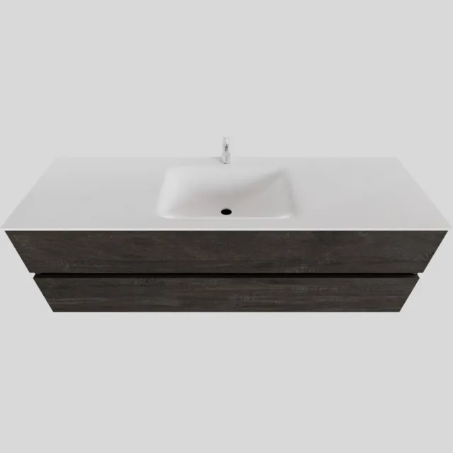 Boss & Wessing Badkamermeubel Solid Surface BWS Oslo 150x46 cm Midden Wood Dark Brown (met 1 kraangat) Houtlook