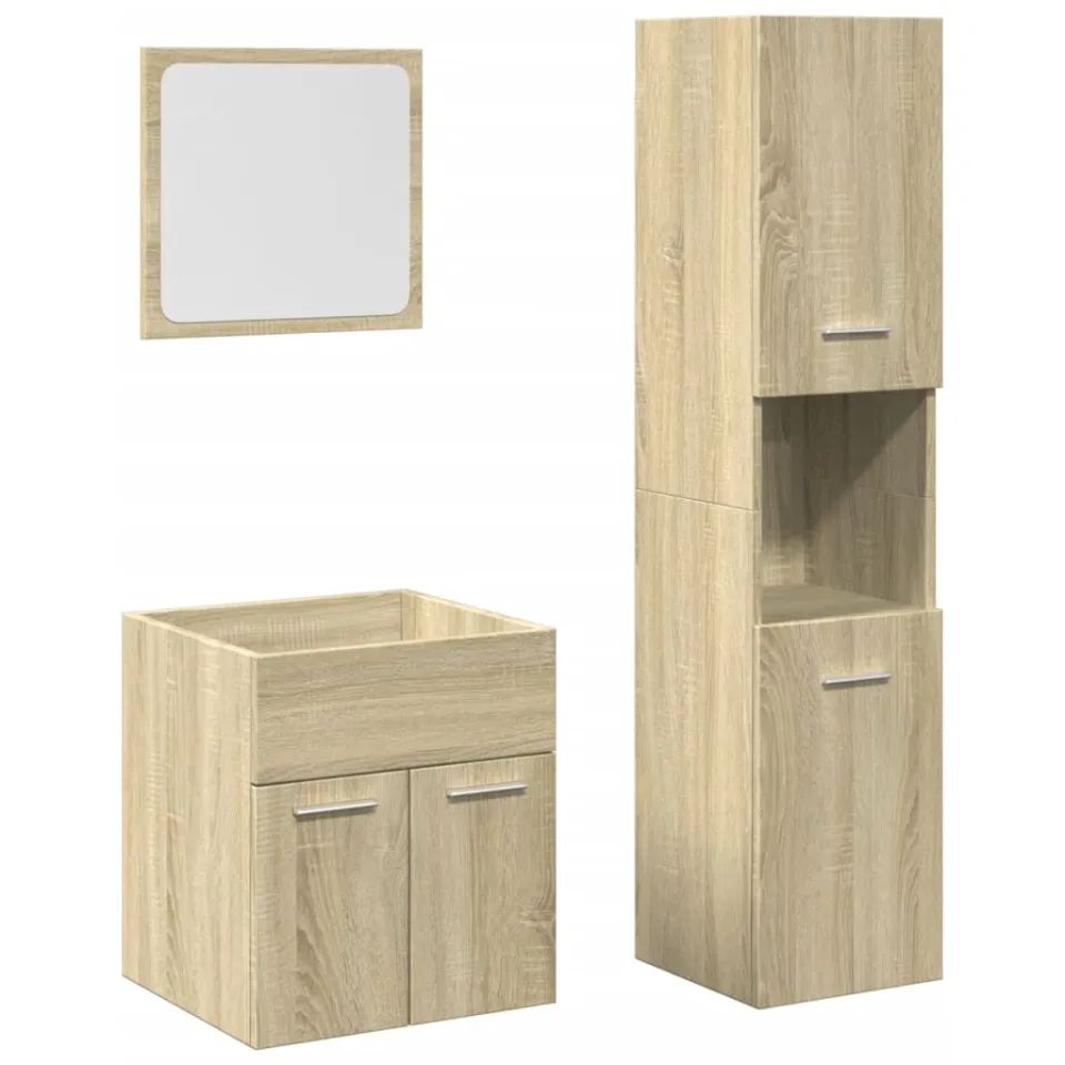 vidaXL 3-delige Badkamermeubelset bewerkt hout sonoma eikenkleurig, foto 3