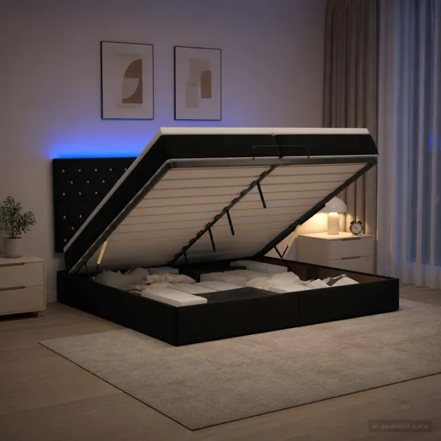 vidaXL Ottoman Bed met Matrassen en LED Zwart 200 x 200 cm fluweel
