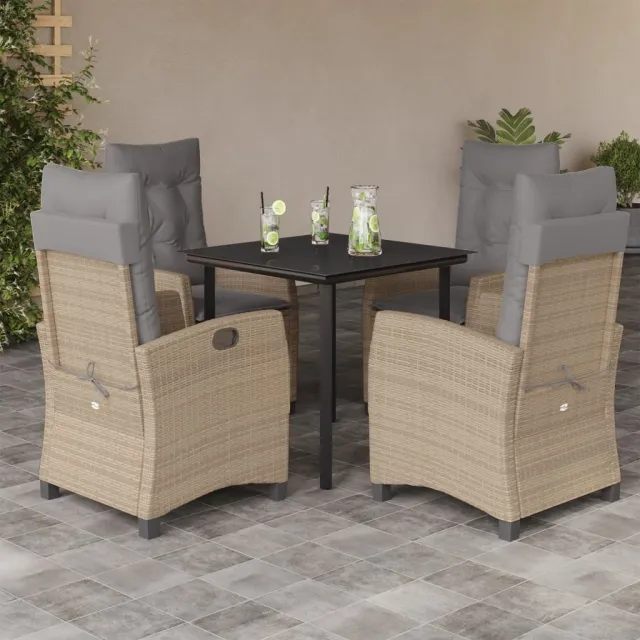 vidaXL 5-delige Tuinset met kussens poly rattan gemengd beige, foto 2