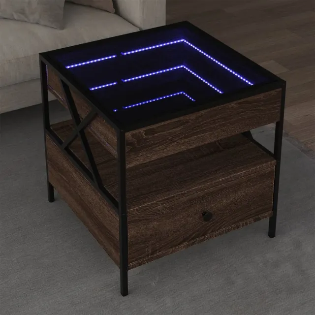 vidaXL Salontafel met Infinity LED 50x50x51 cm bruin eikenkleurig, foto 2