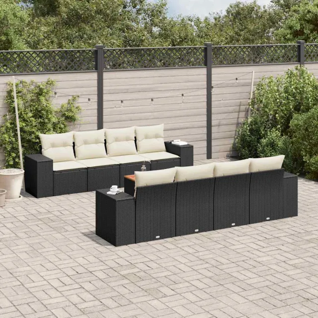 vidaXL 9-delige Loungeset met kussens poly rattan zwart, foto 2