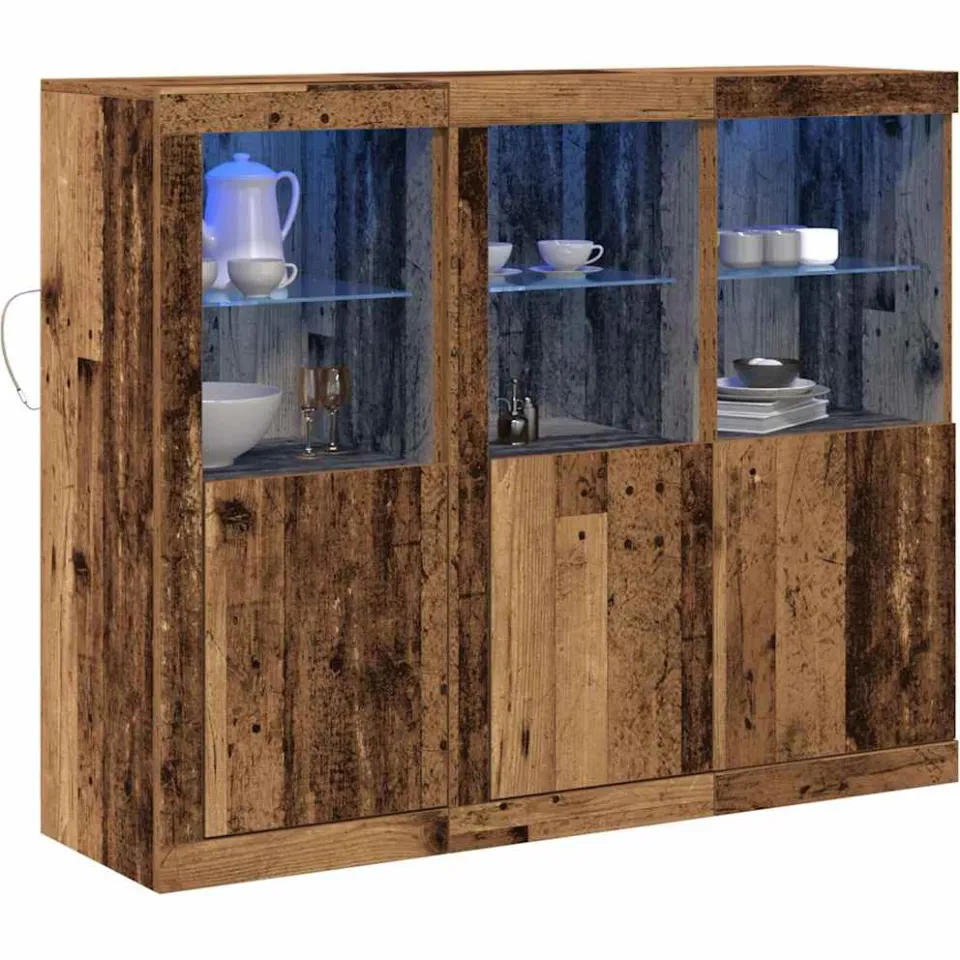 vidaXL LED Sideboard 3 st Oud hout 123 x 37 x 100 cm Bewerkt hout bruin, foto 2