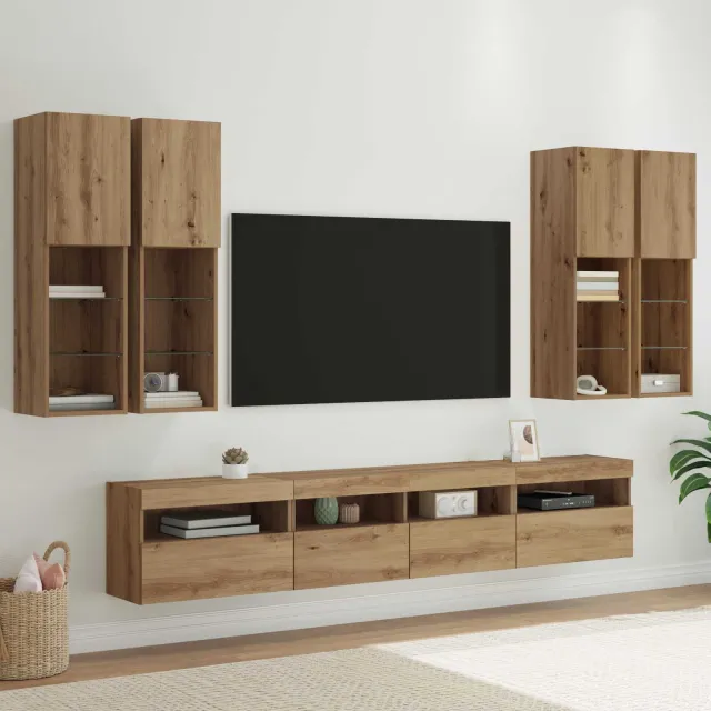vidaXL TV Wandkast Set met LED Lichten 7 st 100 x 30 x 40 cm bruin