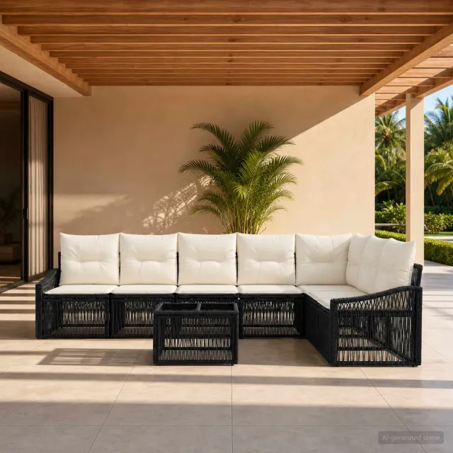 vidaXL Tuinbankenset 8 st Zwart poly rattan, foto 2