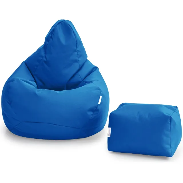 De Groen Home Gaming Zitzak Stoel Binnenshuis Buitenshuis Waterbestendig Zitzak met Ergonomisch Ontwerp Marokkaans Blauw, zitzak + met voetbankje