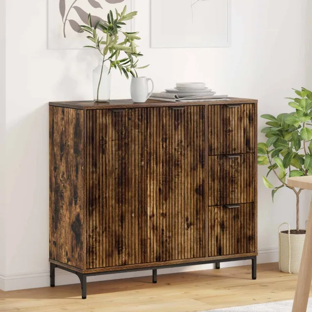 vidaXL Dressoir Gerookt eiken 89,5 x 33 x 82 cm Bewerkt hout, foto 2