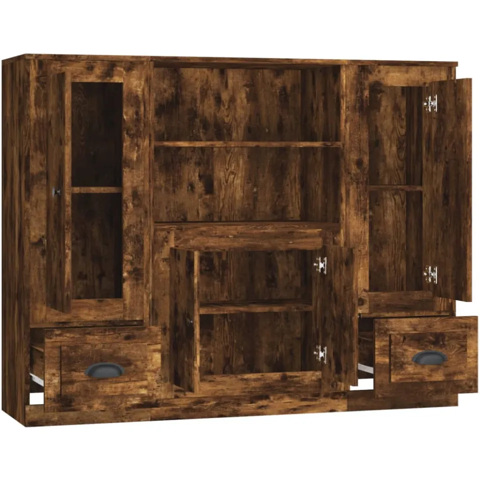 vidaXL Hoge kasten 3 st bewerkt hout gerookt eikenkleurig, foto 4