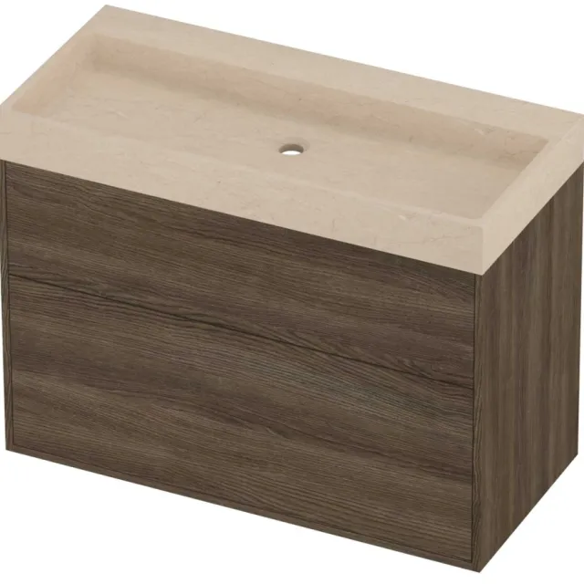 Proline Evoli Badmeubelset Hardsteen Loft 2 Laden 100x46x75 cm Sand Stone Vital Oak Eiken