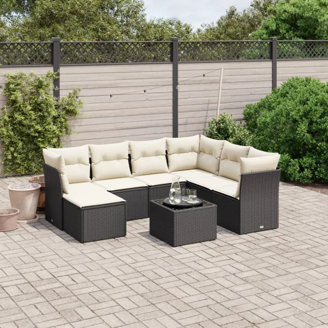vidaXL 8-delige Loungeset met kussens poly rattan zwart, foto 2