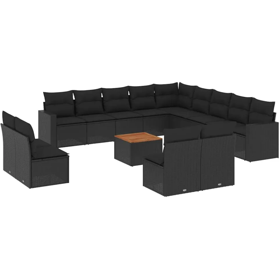 vidaXL 14-delige Loungeset met kussens poly rattan zwart, foto 3