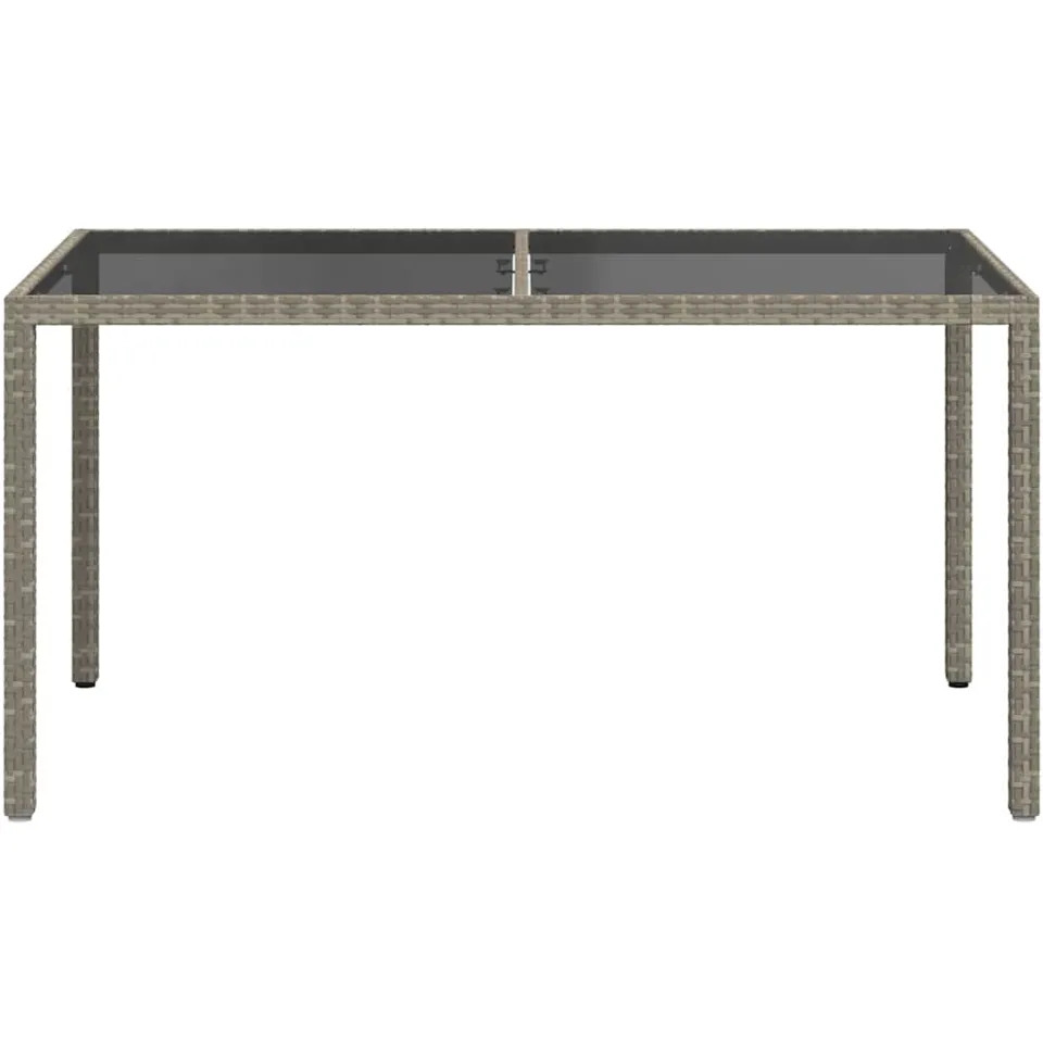 vidaXL Tuintafel 150x90x75 cm gehard glas en poly rattan grijs