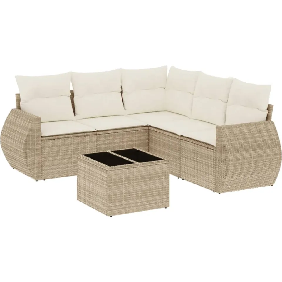vidaXL 6-delige Loungeset met kussens poly rattan beige, foto 3