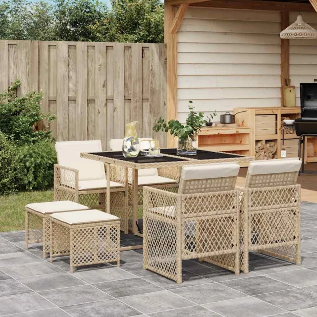vidaXL 9-delige Tuinset met kussens poly rattan beige, foto 2