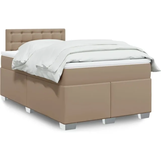 vidaXL Boxspring met matras kunstleer cappuccinokleurig 120x200 cm bruin