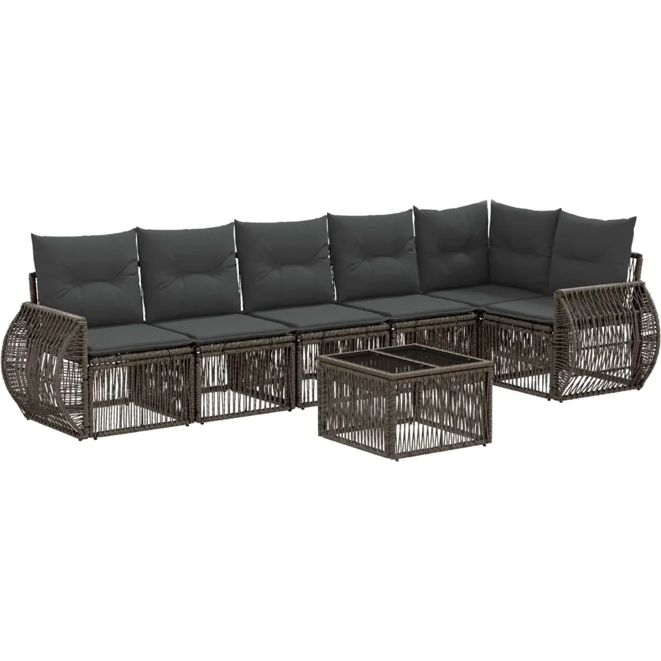vidaXL Tuinbankenset 7 st 6-zits Grijs en Donkergrijs poly rattan, foto 3