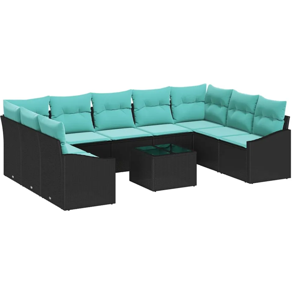 vidaXL Bankstel 10 st Zwart poly rattan