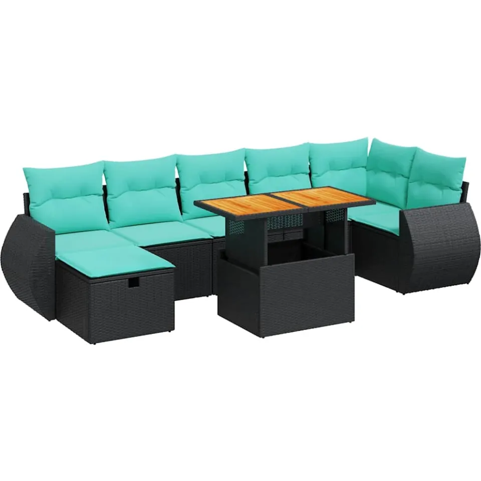 vidaXL 8-delige Loungeset met kussens poly rattan acacia zwart, foto 3