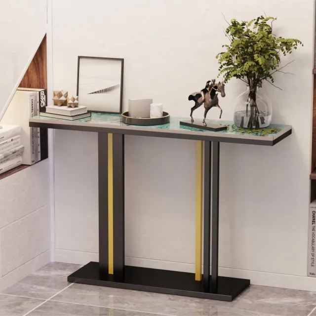 Bolt Edge Moderne consoletafel - Wandtafel met lades - Zwart en wit - Marmerlook - Haltafel - Sidetable - 118cm