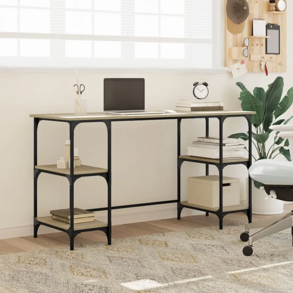 vidaXL Bureau 140x50x75 cm metaal en bewerkt hout sonoma eikenkleurig, foto 3