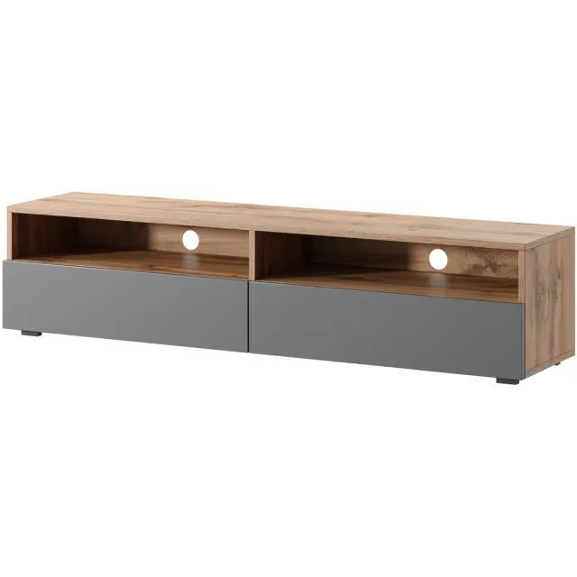 Selsey Rednaw – TV-meubel met twee lades, eikenlook / hoogglans grijs met LED, 140 cm Eik / Grijs