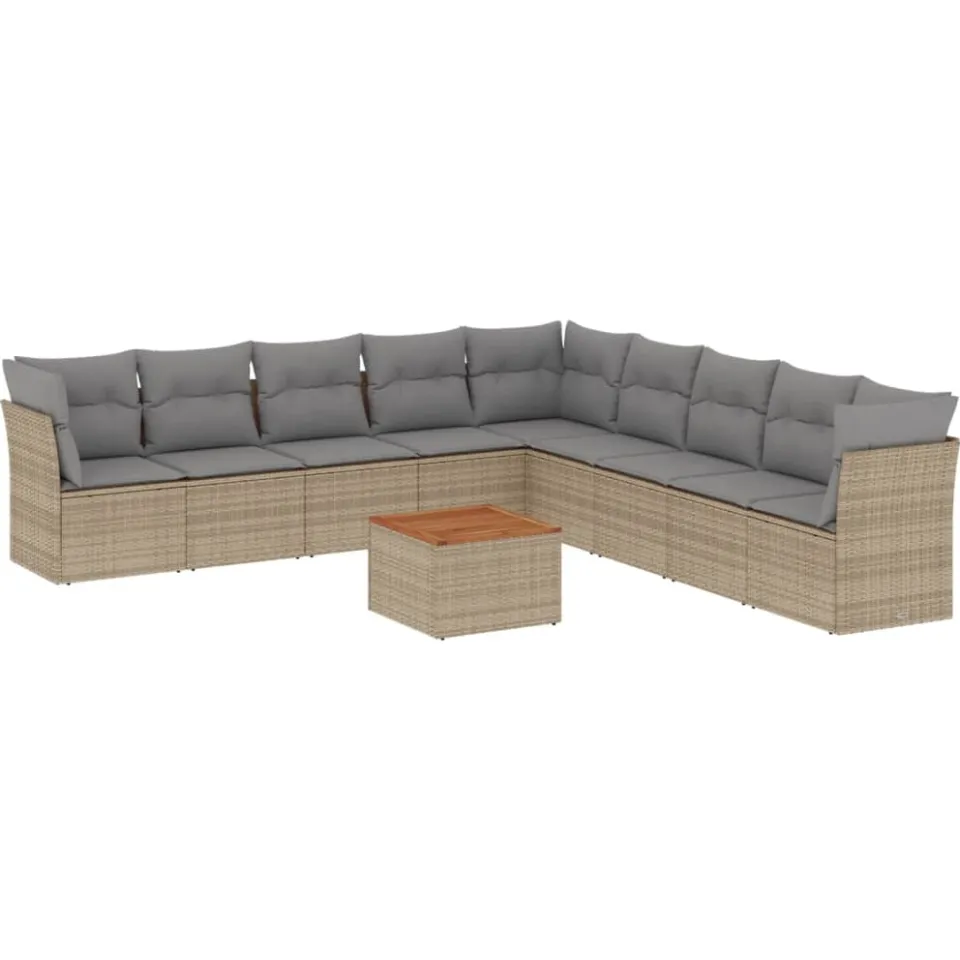 vidaXL 10-delige Loungeset met kussens poly rattan beige