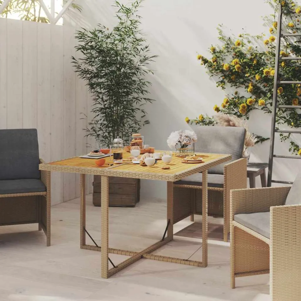 vidaXL Tuintafel 109x107x74 cm poly rattan en massief acaciahout beige, foto 3