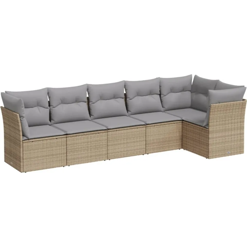 vidaXL 6-delige Loungeset met kussens poly rattan beige, foto 3