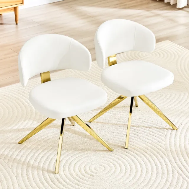 Clruro Eetkamerstoelen - 77 cm - 2 Stuks, 360° Draaibaar - Gebogen Rug - PU-Leer en Metaal wit
