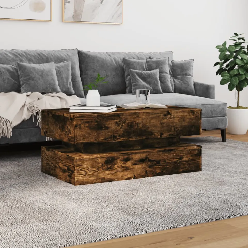 vidaXL Salontafel met LED-verlichting 90x50x40 cm gerookt eikenkleurig, foto 3
