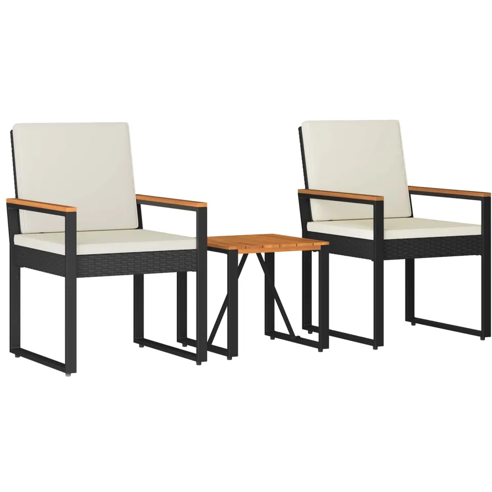vidaXL Buitenmeubelset 3 st Zwart en Cream Wit poly rattan