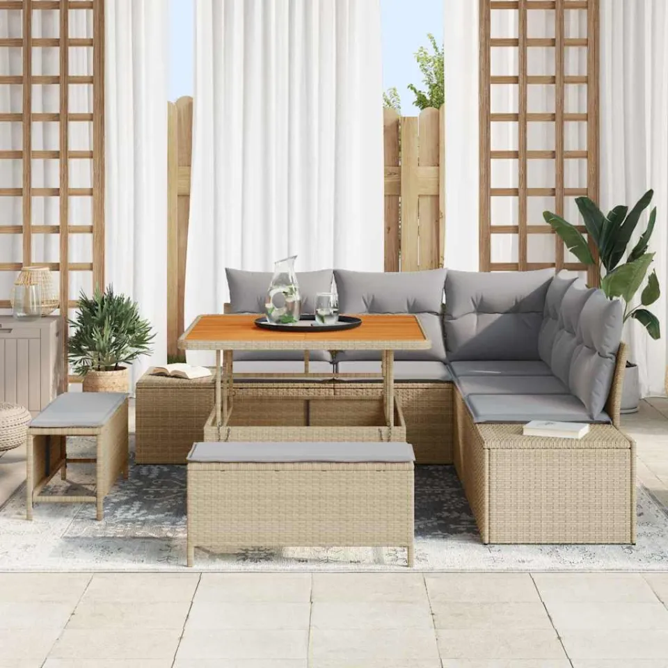 vidaXL Tuinbankenset 8 st Beige Poly riet, foto 3