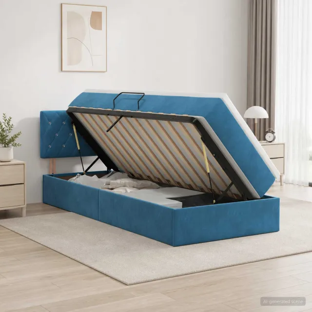 vidaXL Opslag bed met hoofdeinde Donkerblauw 100 x 200 cm Fluweel