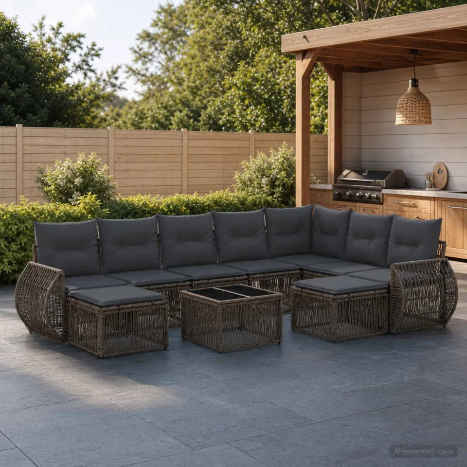 vidaXL Tuinbankenset 10 st Grijs poly rattan, foto 3