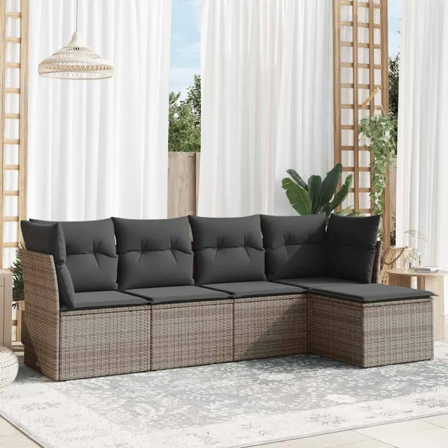 vidaXL 5-delige Loungeset met kussens poly rattan grijs, foto 2