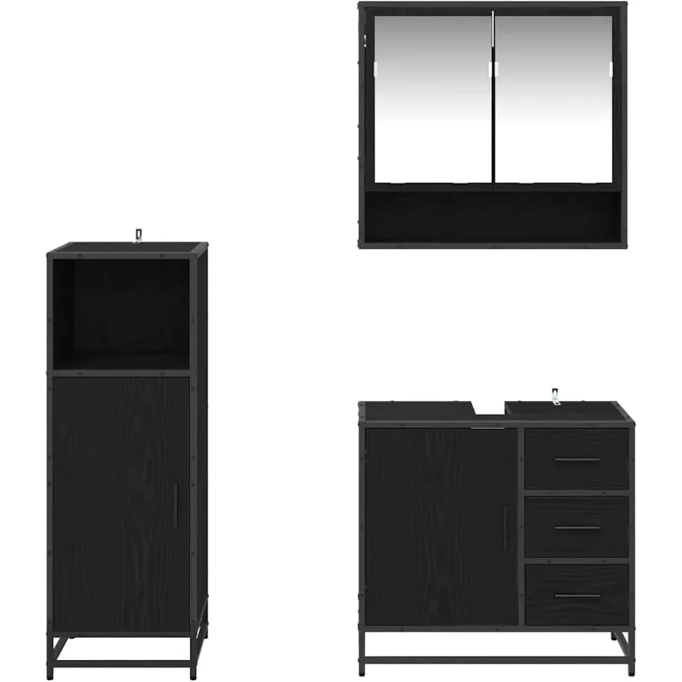 vidaXL Badkamermeubelset 3 st Zwart Eiken 35 x 37,5 x 100 cm, foto 3