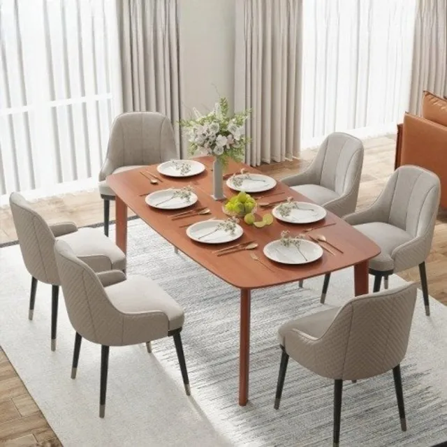 REDOM Eettafel 150L x 80B x 76H cm van hout, landhuisstijl met gelakte bovenlaag en afgeronde hoeken Bruin