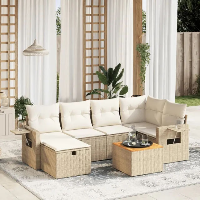 vidaXL 7-delige Loungeset met kussens poly rattan beige, foto 2