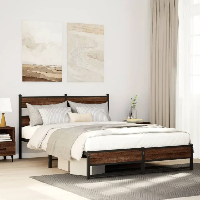 vidaXL Bedframe zonder matras metaal bruin eikenkleurig 135x190 cm