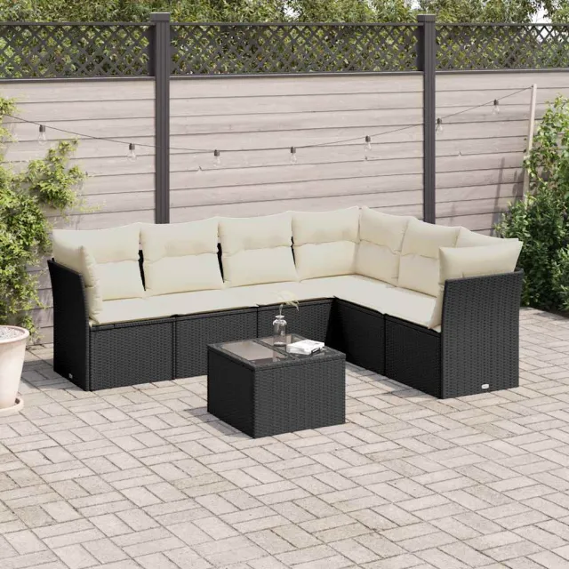 vidaXL 7-delige Loungeset met kussens poly rattan zwart, foto 2