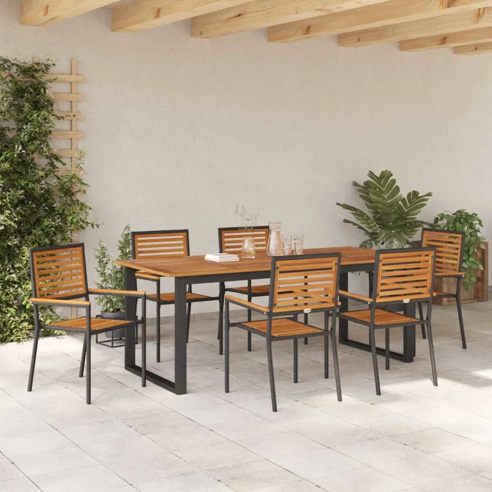 vidaXL Tuin eettafelset 7 st Zwart Massief Acaciahout, foto 3