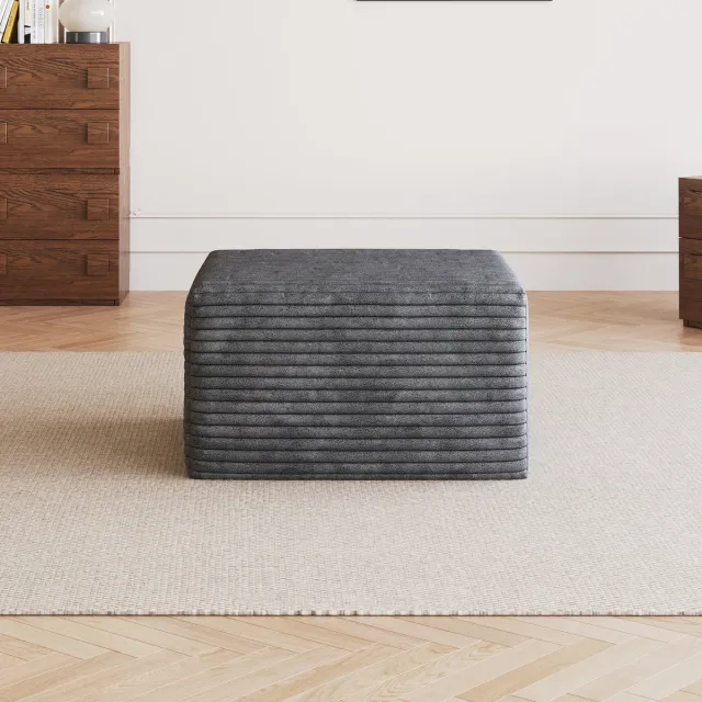 MEUNIQ Ottoman in donkergrijs, zachte corduroystof, modulair en zonder montage geleverd voor woon- en slaapkamer