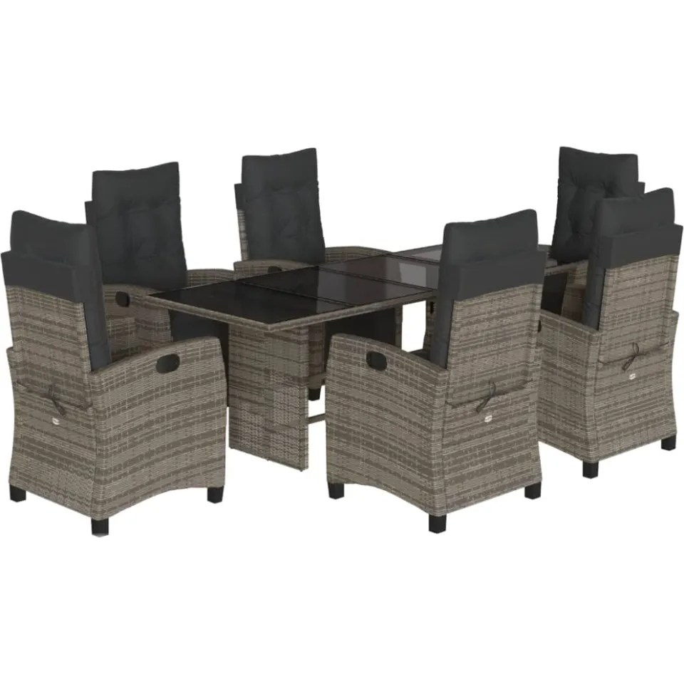 vidaXL 7-delige Tuinset met kussens poly rattan grijs, foto 3