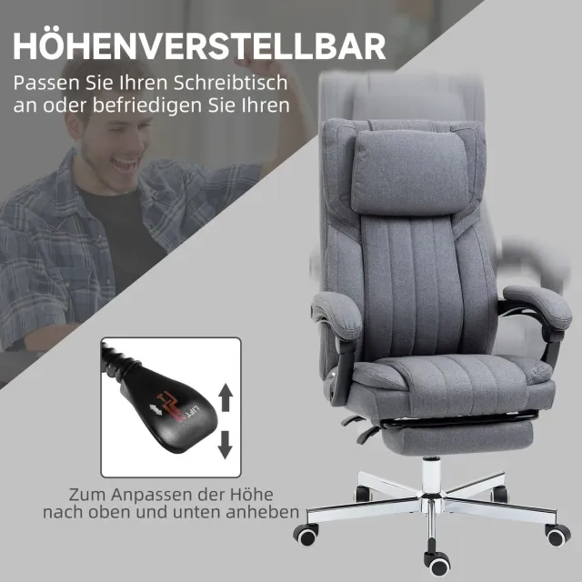HAUSS SPOLE Bureaustoel Ergonomisch Massagestoel Met Ligfunctie En Voetensteun Voor Kantoor En Thuisgebruik Grijs Linnenlook