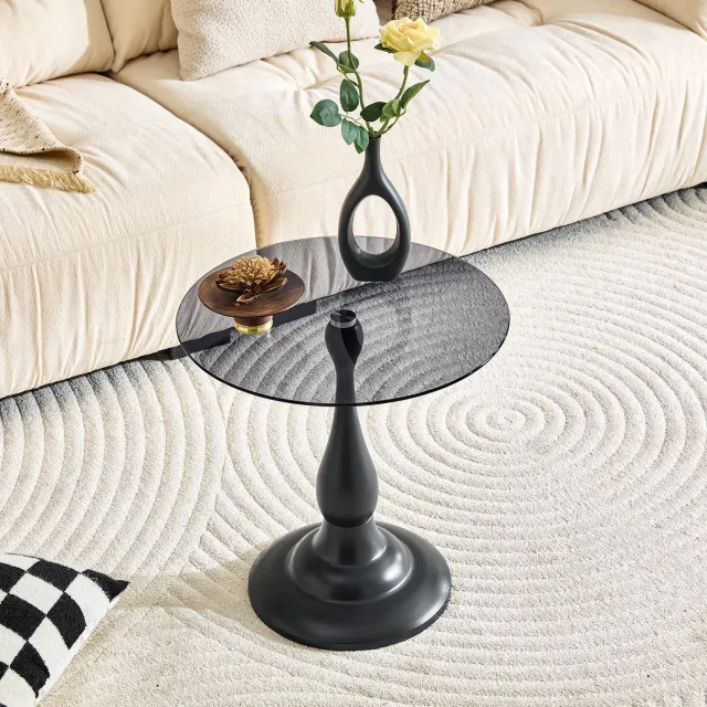 MIVRAY Bijzettafel - Ronde Tafel Van Gehard Glas En Metaal Met Stevige Sokkel - Modern Voor Woonkamer En Slaapkamer - Zwart - 50 Cm Black
