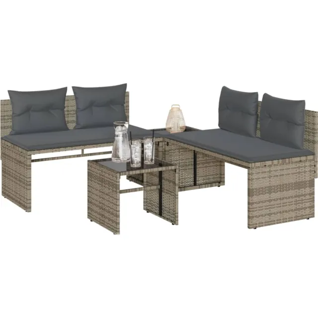 vidaXL 4-delige Loungeset met kussens poly rattan grijs