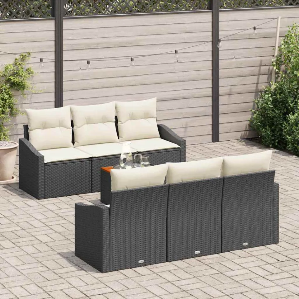vidaXL Tuinbankenset 7 st Zwart en Crème poly rattan, foto 3