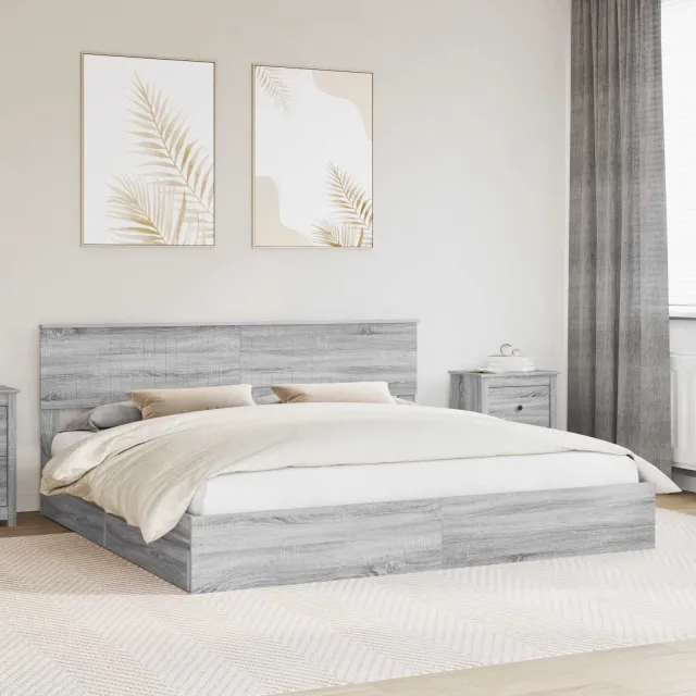 vidaXL Opslag bed met lade Grijs Sonoma 200 x 200 cm Bewerkt hout